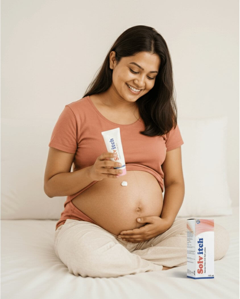 Pregnant woman using Solvitch Lotion